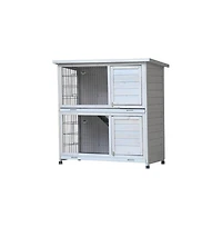 Aostirmotor 41" Outdoor Wooden Rabbit Hutch with 2 Removable No-Leak Trays Non-Slip Ramp Waterproof Roof in Gray