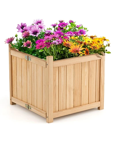 Gymax Garden Wooden Planter Box Folding Raised Outdoor Plant Container w/ Drainage Hole