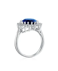 Bling Jewelry 4CT Royal Blue Cubic Zirconia Oval Cocktail Statement Ring Crown Halo Sterling Silver