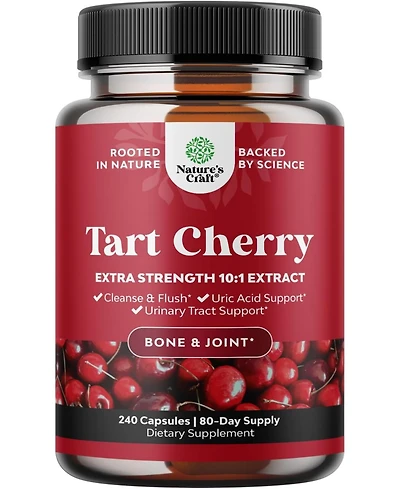 Nature's Craft Tart Cherry Capsules, Advanced Uric Acid Cleanse and Joint Support Supplement, Nature's Craft, 240ct