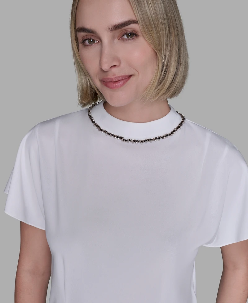 Karl Lagerfeld Paris Women's Mock Neck Top