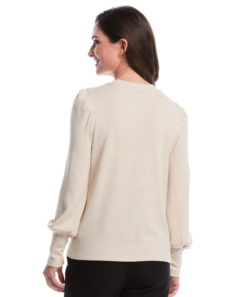 Rafaella Petite Metallic Puff Long Sleeve Top