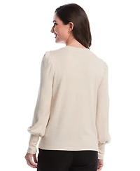 Rafaella Petite Metallic Puff Long Sleeve Top