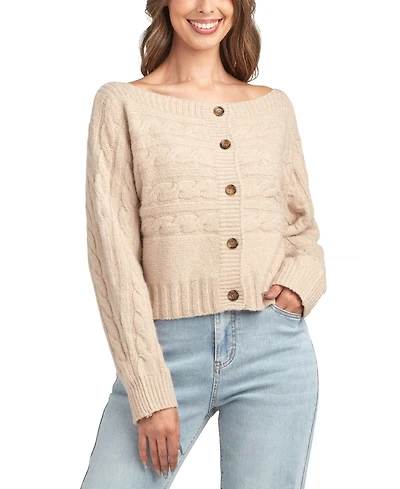 Bcx Juniors' Boat Neck Long Sleeve Cardigan Sweater