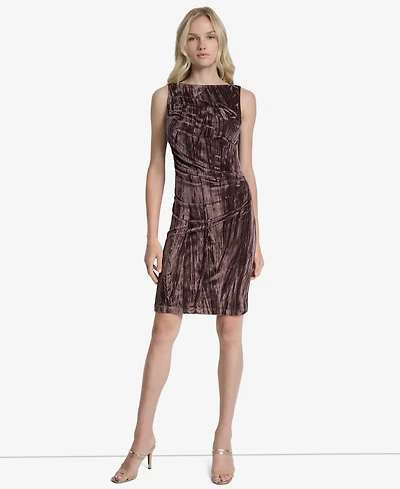 Dkny Women's Sleeveless Boat Neck Sheath Velvet Dress