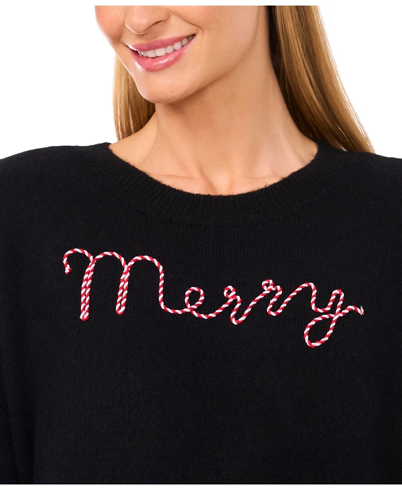 CeCe Women's Merry Candy Cane Detail Sweater