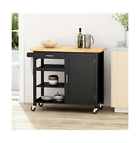 Maison Boucle 41.75" Rolling Kitchen Island with Solid Wood Top, Drawer & Cabinet, Portable Storage Cart Towel Rack-Maison