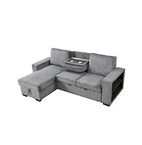 Modern Pull-Out Sofa Bed with Storage Chaise, Usb Charging & Bookshelf Arm, Sleeper Sectional Couch for Small Spaces-Maison Boucle