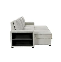 Modern Pull-Out Sofa Bed with Storage Chaise, Usb Charging & Bookshelf Arm, Sleeper Sectional Couch for Small Spaces-Maison Boucle