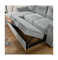 Modern Pull-Out Sofa Bed with Storage Chaise, Usb Charging & Bookshelf Arm, Sleeper Sectional Couch for Small Spaces-Maison Boucle