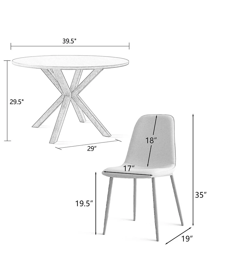 5-Piece Modern Dining Set with 39.5 Inch Round Table and 4 Chairs, Multiple Color Options for Kitchen & Room-Maison Boucle
