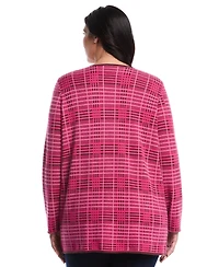 Rafaella Plus Size Crosshatch Patch Pocket Open Long Sleeve Cardigan Sweater
