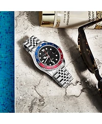 Stuhrling Meridian 3968 Men s Gmt Diver Watch – Quartz Movement, 42mm Stainless Steel Case, Black Dial, Red/Blue Bezel