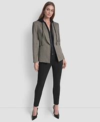 Dkny Petite Herringbone Pattern Fleece Hood Blazer