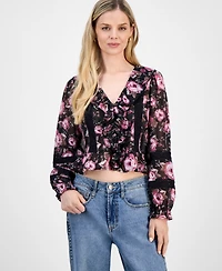 And Now This Petite Printed Long-Sleeve Ruffle Top, Macy's Exclusive