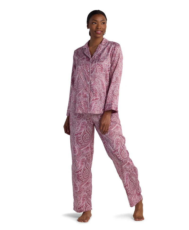 Miss Elaine Women's 2-Piece Paisley Printed Top and Pants Pajama Set