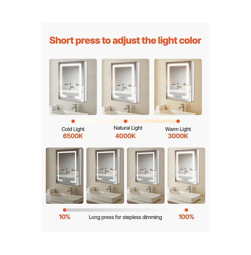 Slickblue Lighted Medicine Cabinet with 2-Side Mirrors for Recessed Wall Mount