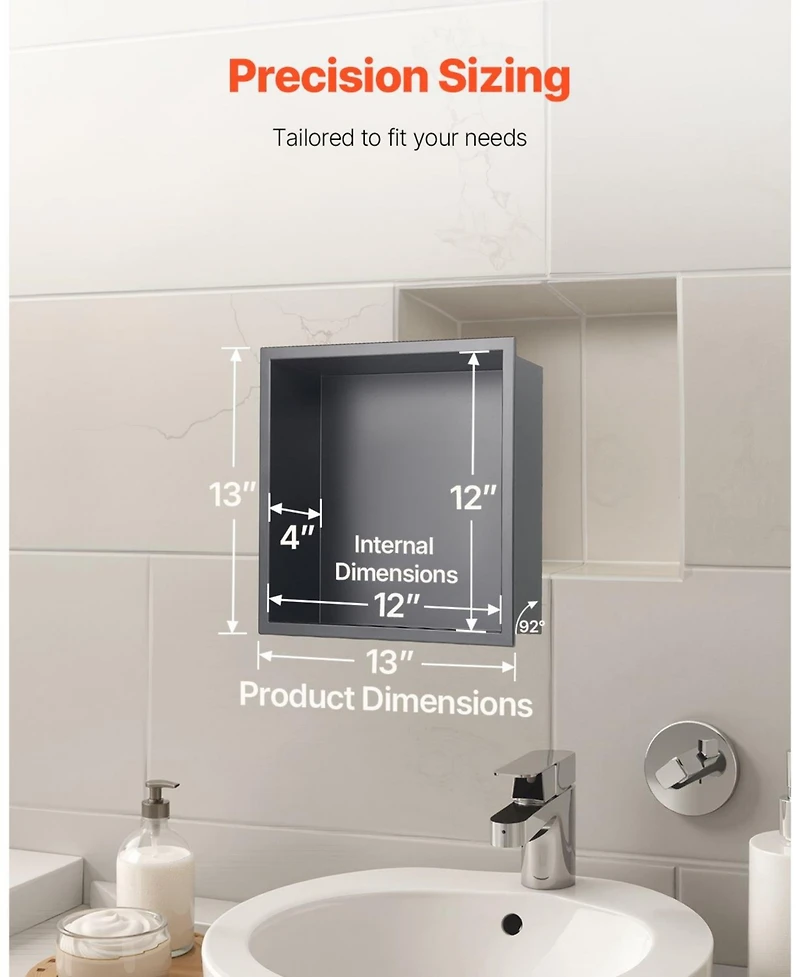 Slickblue Stainless Steel Shower Niche Recessed Wall Shelf for Bathroom Storage