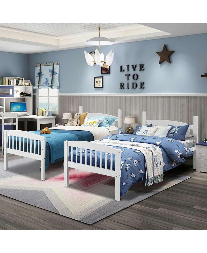 Gymax Wood Hardwood Twin Bunk Beds Convertible into 2 Individual Kid Bed Ladder