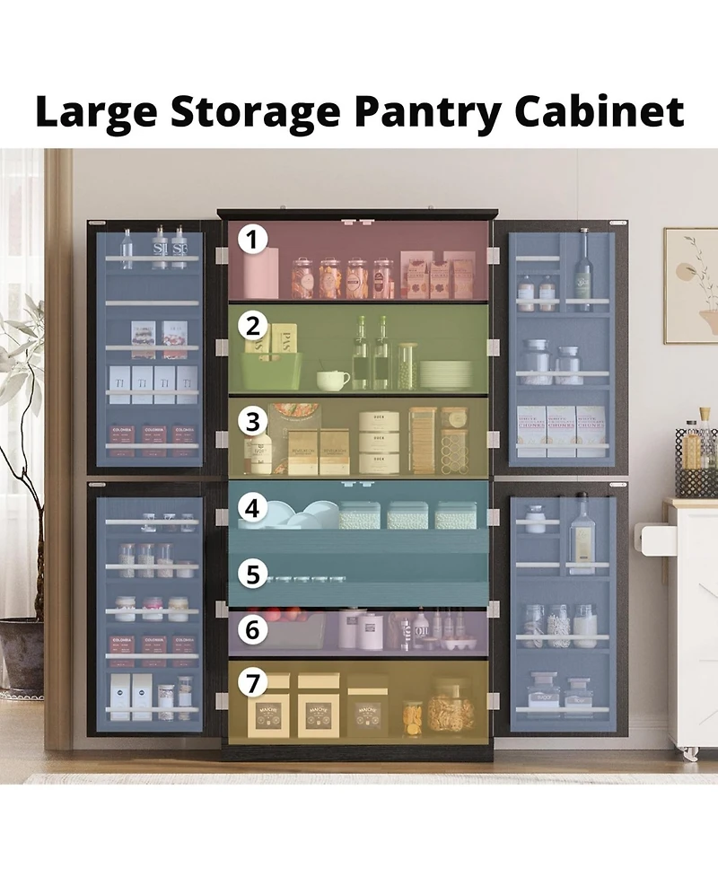 Ironck Kitchen Pantry Storage Cabinet 72.8" H, 4 Barn Doors with Rack, Black