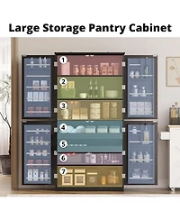 Ironck Kitchen Pantry Storage Cabinet 72.8" H, 4 Barn Doors with Rack, Black