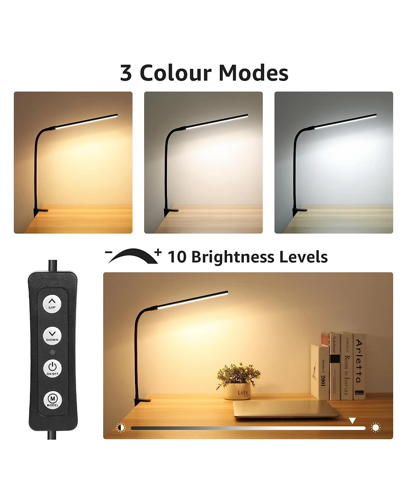 Lepro Clip-on Led Desk Lamp, Dimmable Usb-Powered with 3 Color Modes 10 Brightness, 360°Adjustable Gooseneck
