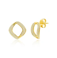 Simona Sterling Silver, Pave Cz Square Necklace & Earrings Set
