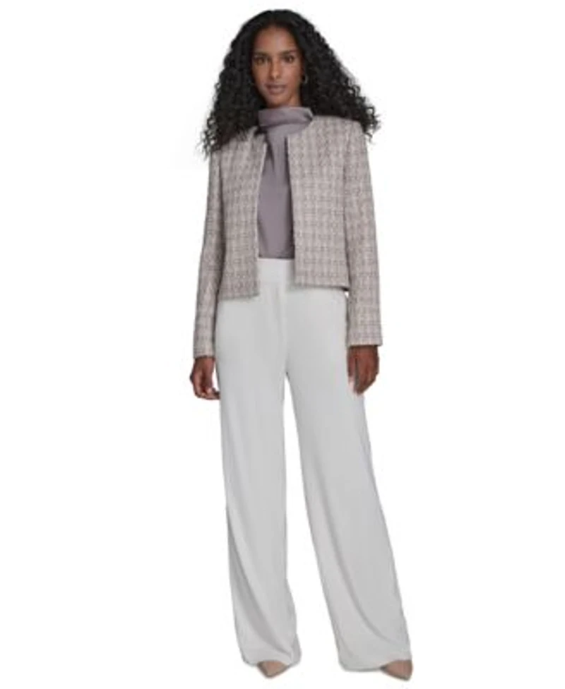 Calvin Klein Womens Tweed Open Front Jacket Wide Leg Pants