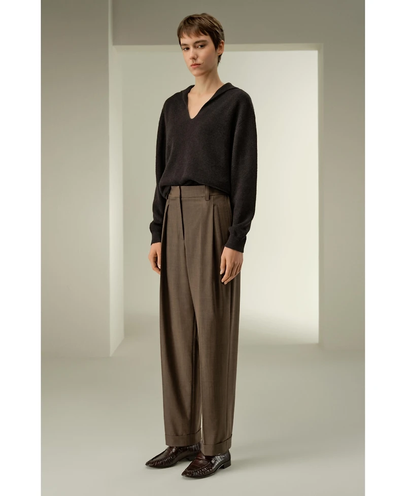 Lilysilk Women's Ribbed Cashmere Polo Sweater