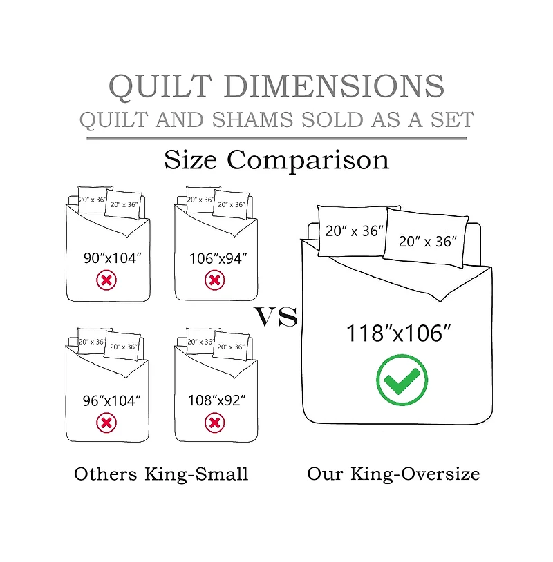 MarCielo 100% Cotton Oversized Bedspread Quilt Set Tk