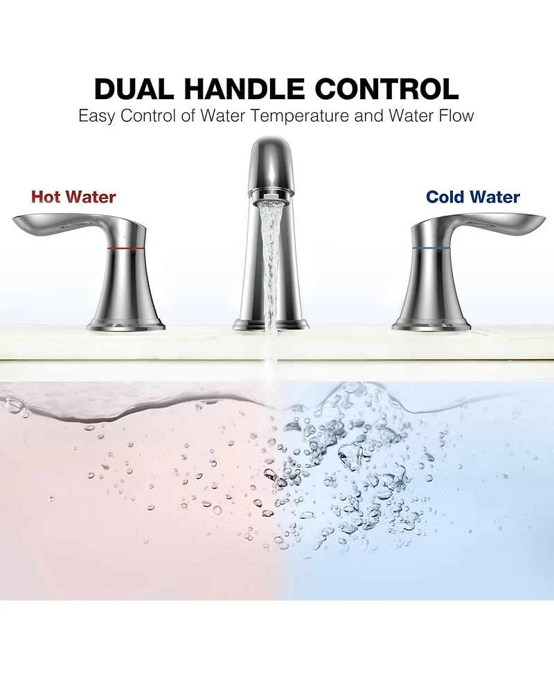gaomon Bathroom Faucet, 8 Inch Bathroom Faucets for Sink 3 Hole, Widespread Brushed Nickel Bathroom Faucet with Pop up Drain and cUPC Lead-Free Hose (