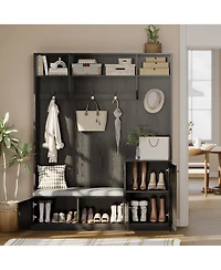gaomon Hall Tree with Shoe Storage, 78.8" Entryway Bench with Coat Rack, with 4 Shoe Cabinet, 4 Coat Hooks, 3 Top Open Shelves, 5-in-1 Freestandi