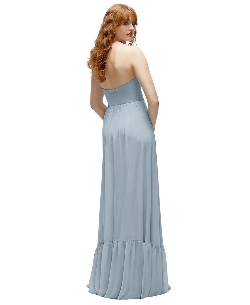 Dessy Collection Strapless Cat-Eye Corset Maxi Dress with Ruffle Hem A-Line Skirt