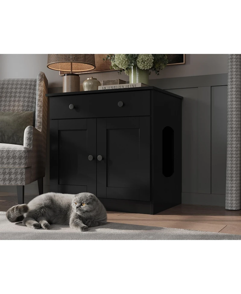 Palace Imports 100% Solid Wood Ziva 2-Door Cat Litter Box Enclosure