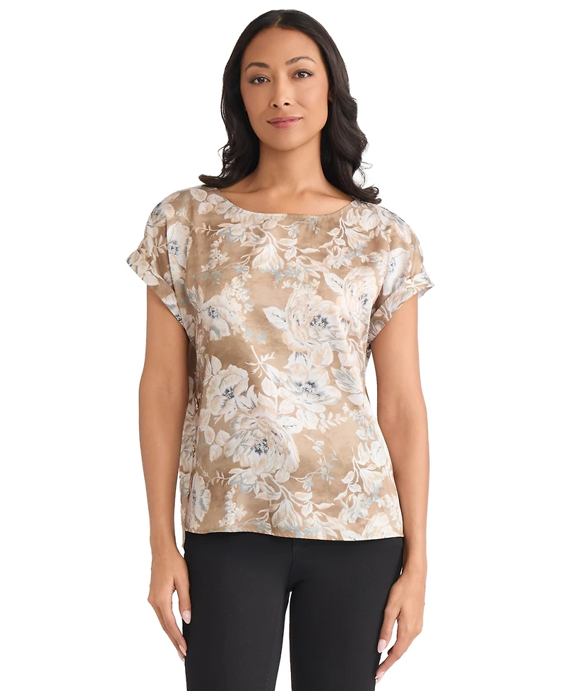Jones New York Petite Printed Short Sleeve Top