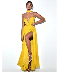 Miss Circle Women Xella Yellow Pleated Chiffon Maxi Dress