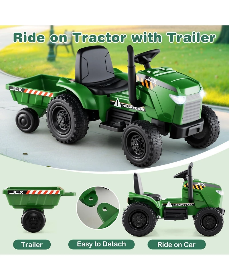 12V 2-in-1 Kids Ride On Tractor with Trailer and 3-Gear Shift