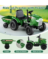 12V 2-in-1 Kids Ride On Tractor with Trailer and 3-Gear Shift
