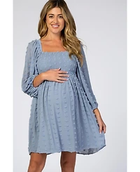 Pinkblush Maternity Pink Textured Dot Smocked Square Neck Chiffon Dress