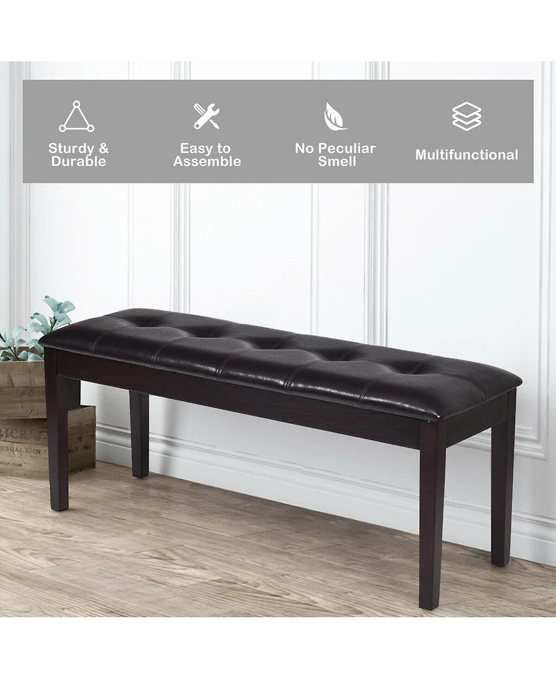 Gouun Upholstered Dining Room Pu Bench Solid Wood Button Tufted
