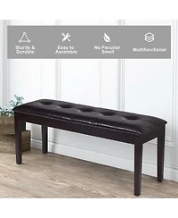 Gouun Upholstered Dining Room Pu Bench Solid Wood Button Tufted