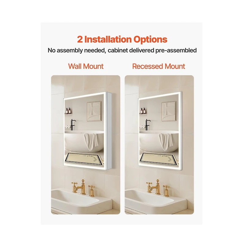 Slickblue Bathroom Lighted Medicine Cabinet with Dual Side Mirrors