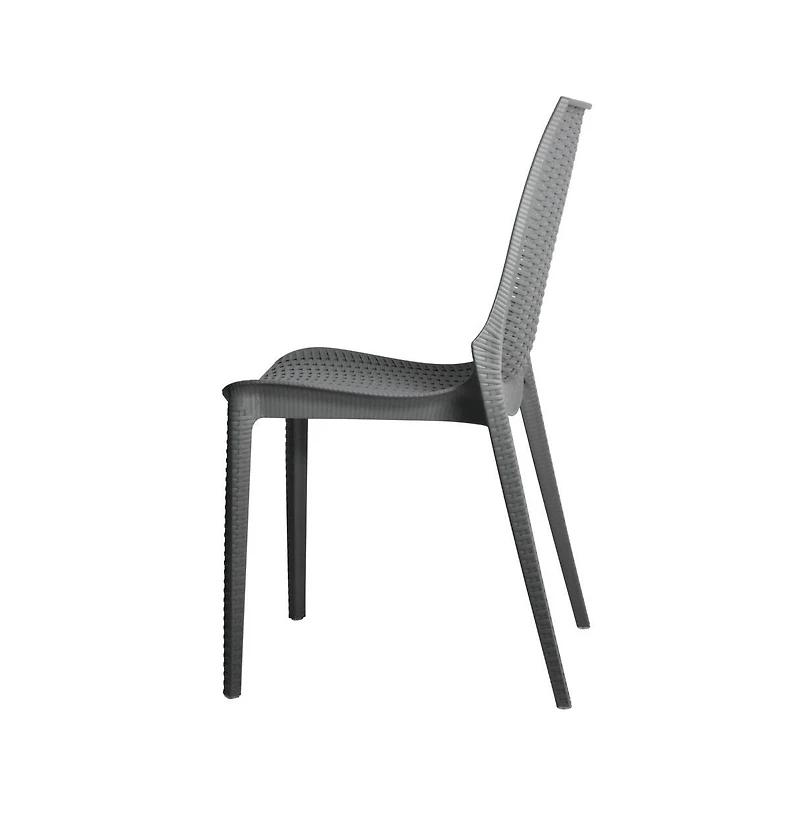 LeisureMod Kent Outdoor White Table With 2 Grey Chairs Dining Set