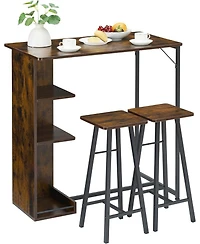 gaomon 3 Piece Small Bar Table and Chairs Set, Kitchen Table for 2 with 3 Storage Shelves, Dining Table with Stools for Small Apartment, Dining Room,