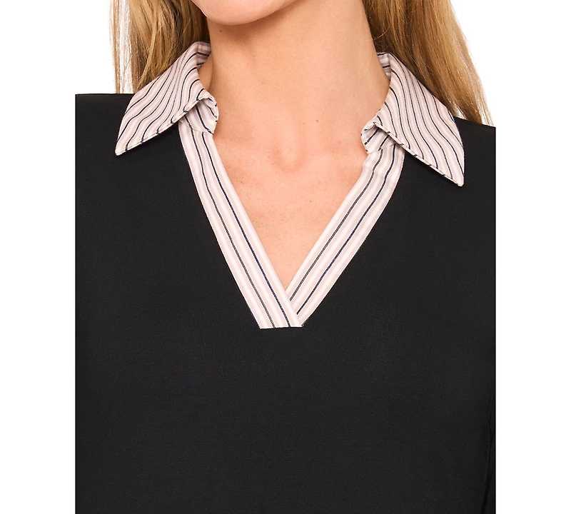 CeCe Women's Long Sleeve Pull on Polo Top