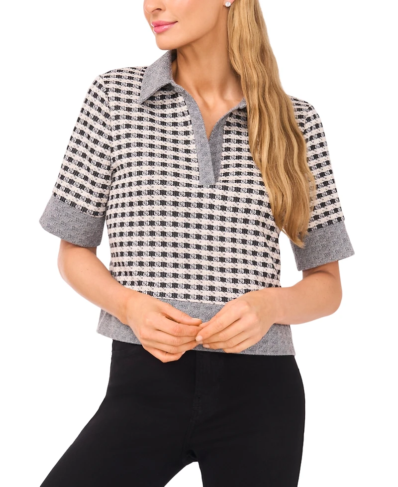 CeCe Women's Short Sleeve Relaxed Polo Top