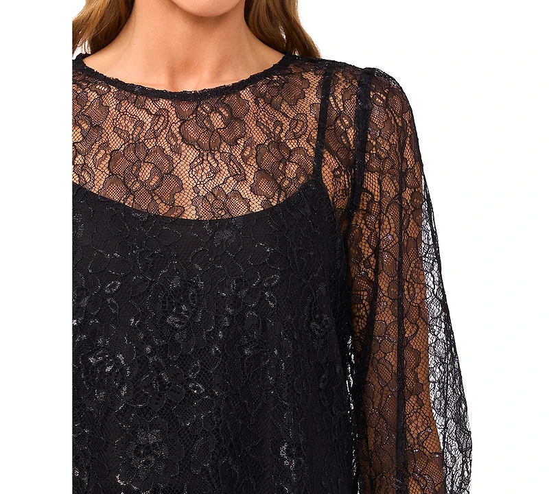 CeCe Women's Puff Sleeve Crewneck Blouse