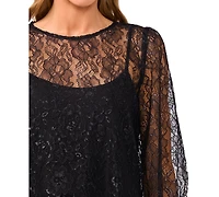 CeCe Women's Puff Sleeve Crewneck Blouse