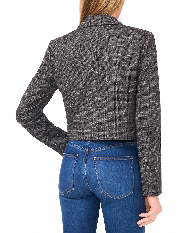 CeCe Women's Cropped Long Sleeve Lapel Bow Blazer