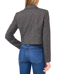 CeCe Women's Cropped Long Sleeve Lapel Bow Blazer